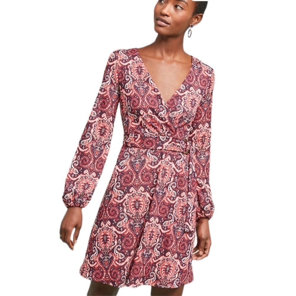 Maeve x Anthropologie - Paisley Belted Long Sleeve Retro Dress Sz L
